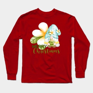 Merry Christmas Gnome With Flower Long Sleeve T-Shirt